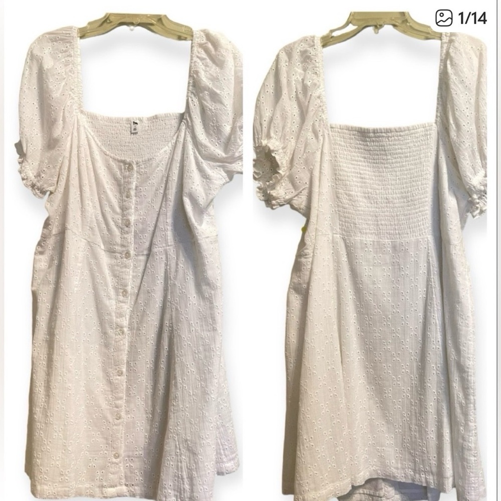 BP White Eyelet Sundress Button Front Smocking at back Sz 1X Dress